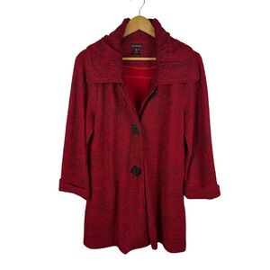 Multiples Textured Button Front Jacket Medium Red‎ Boho Artsy Retro Layering